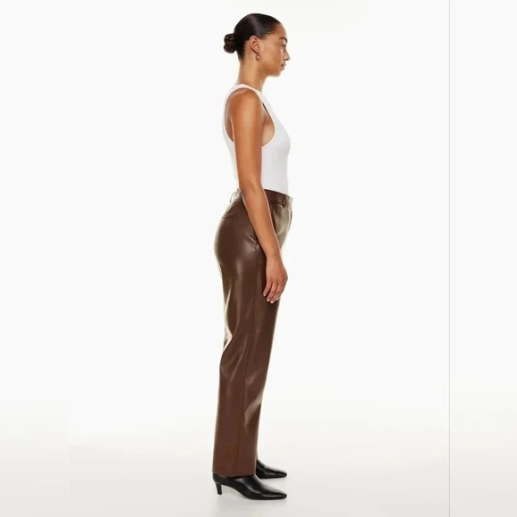 Aritzia Babaton Command Vegan Leather Mid Rise Straight Leg Pants Brown Size 16. - Picture 4 of 16